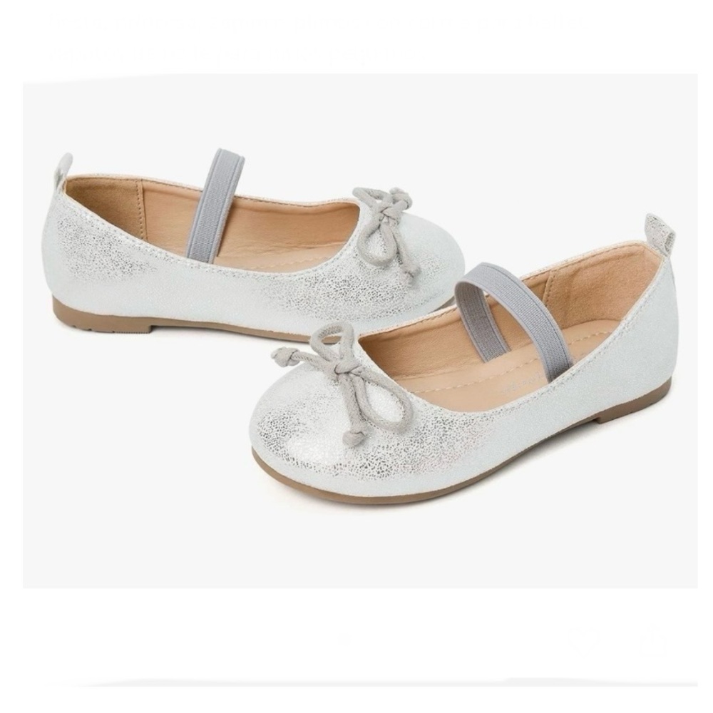 Luffymomo Mary Jane Dress Shoes Ballet Flats w/ Strap for Toddlers‎ Silver